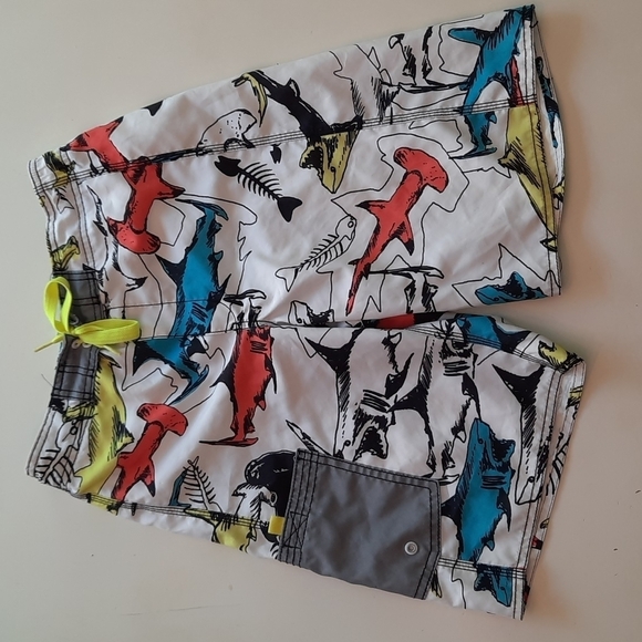 Old Navy large 10 12 shark print swim boardshorts - Picture 1 of 10